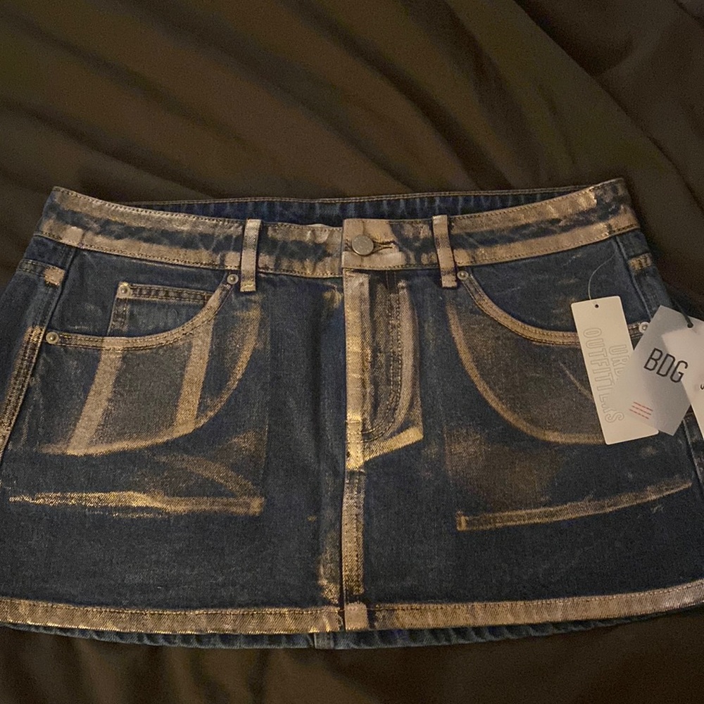 Urban Outfitters Frosted Metallic Denim Mini Skirt